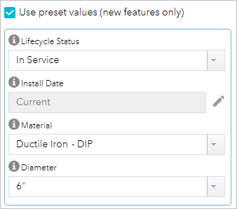 Example of preset values